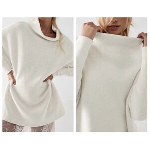 Size Large Free People Cream Ottoman Slouchy Tunic Sweater Oversized Boho